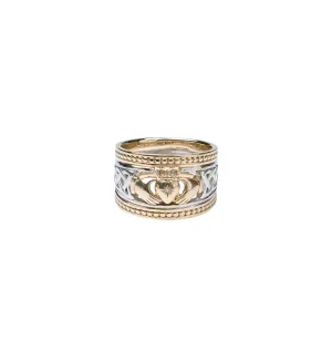 10k Yellow and White Gold Celtic Claddagh Shield  Wedding Ring