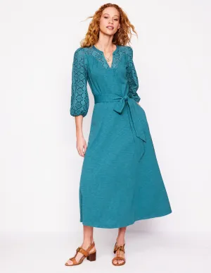 Eden Broderie Jersey Dress-Waterfall Blue
