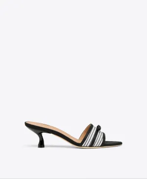 Eloise 45 Black Striped Kitten Heel Sandals