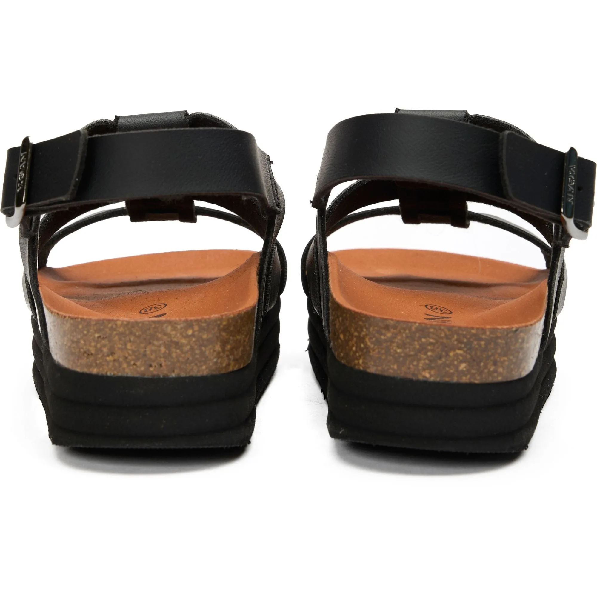 Fig Women's Vegan Leather Ankle Strap Footbed Sandals | Black