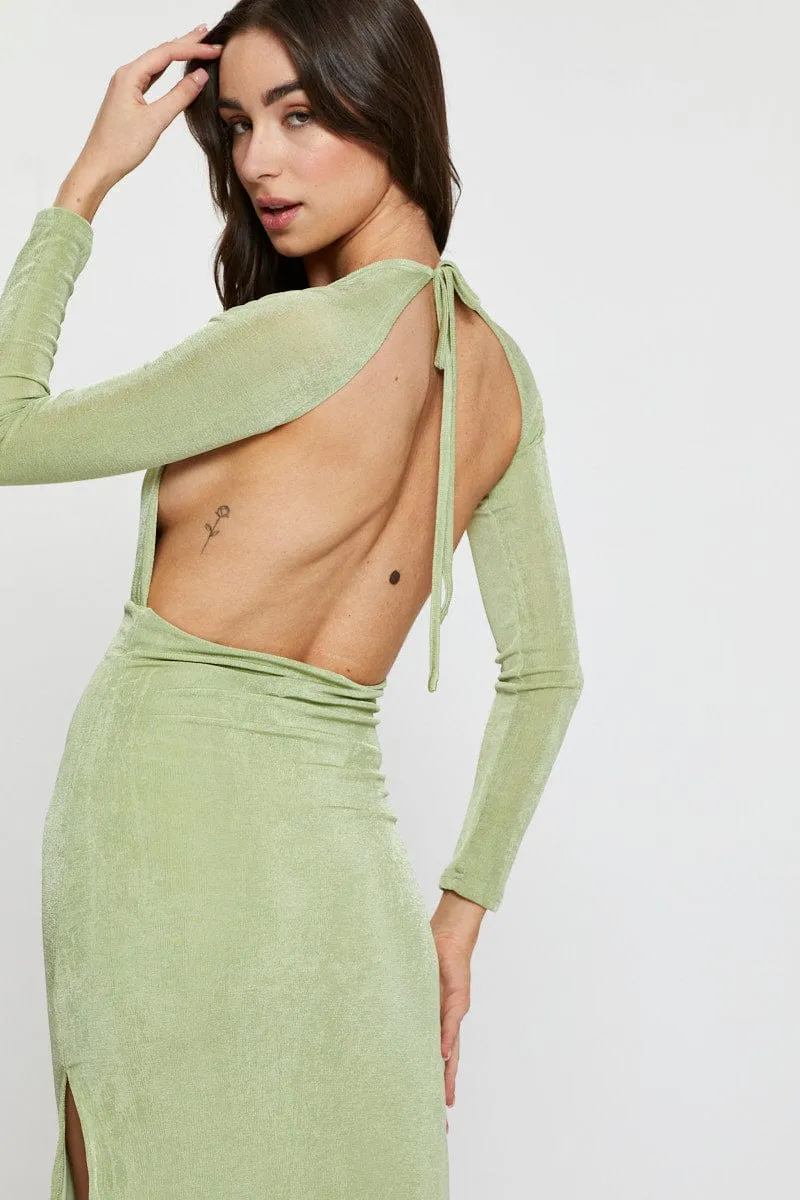 Green Bodycon Dress Long Sleeve Evening