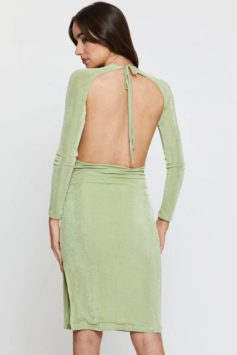 Green Bodycon Dress Long Sleeve Evening