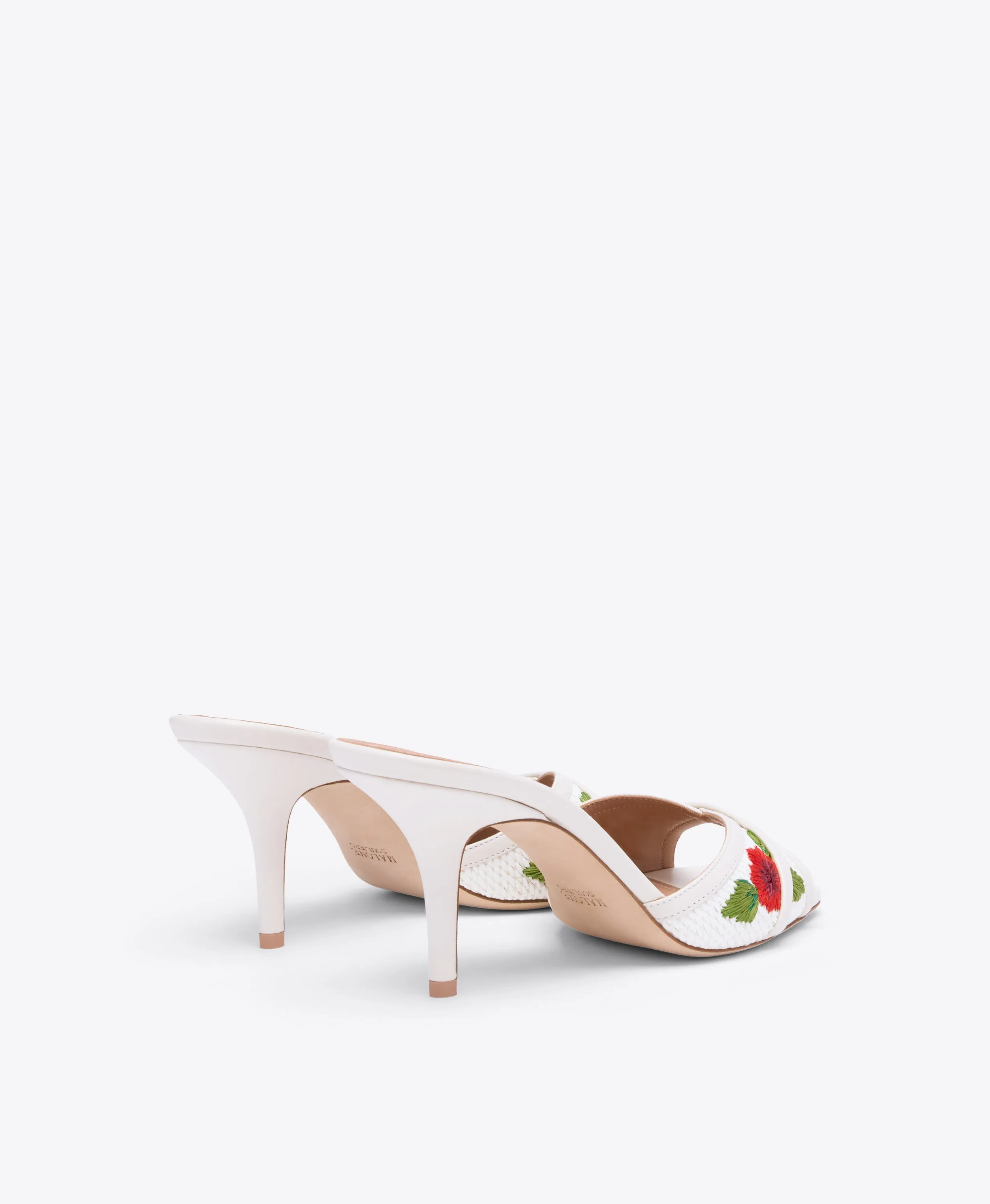 Perla 70 White Embroidered Raffia Heeled Sandals