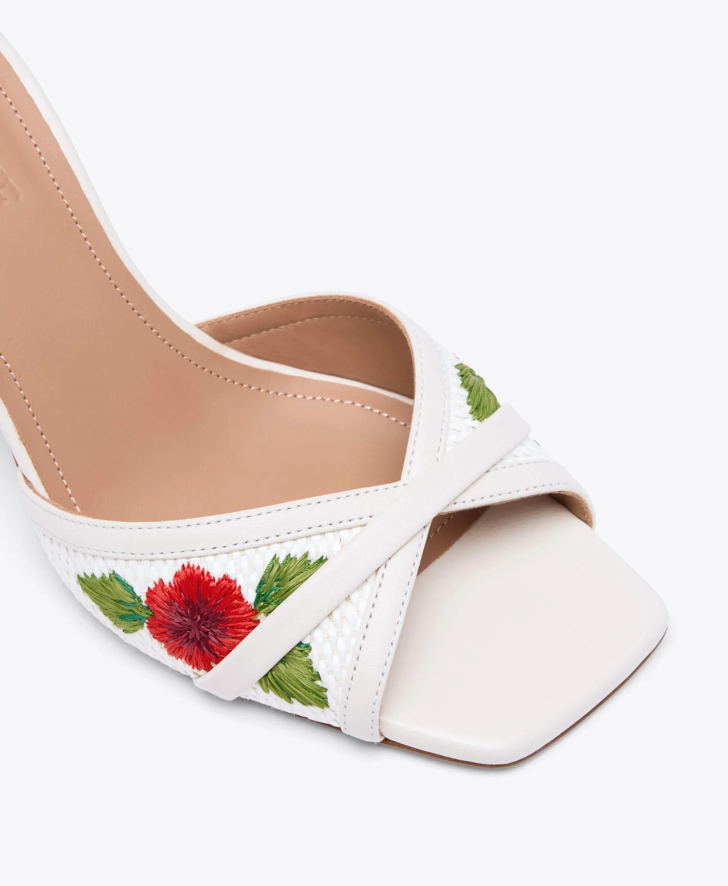 Perla 70 White Embroidered Raffia Heeled Sandals