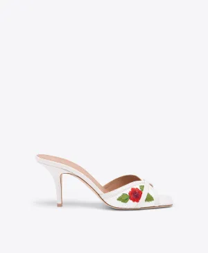 Perla 70 White Embroidered Raffia Heeled Sandals