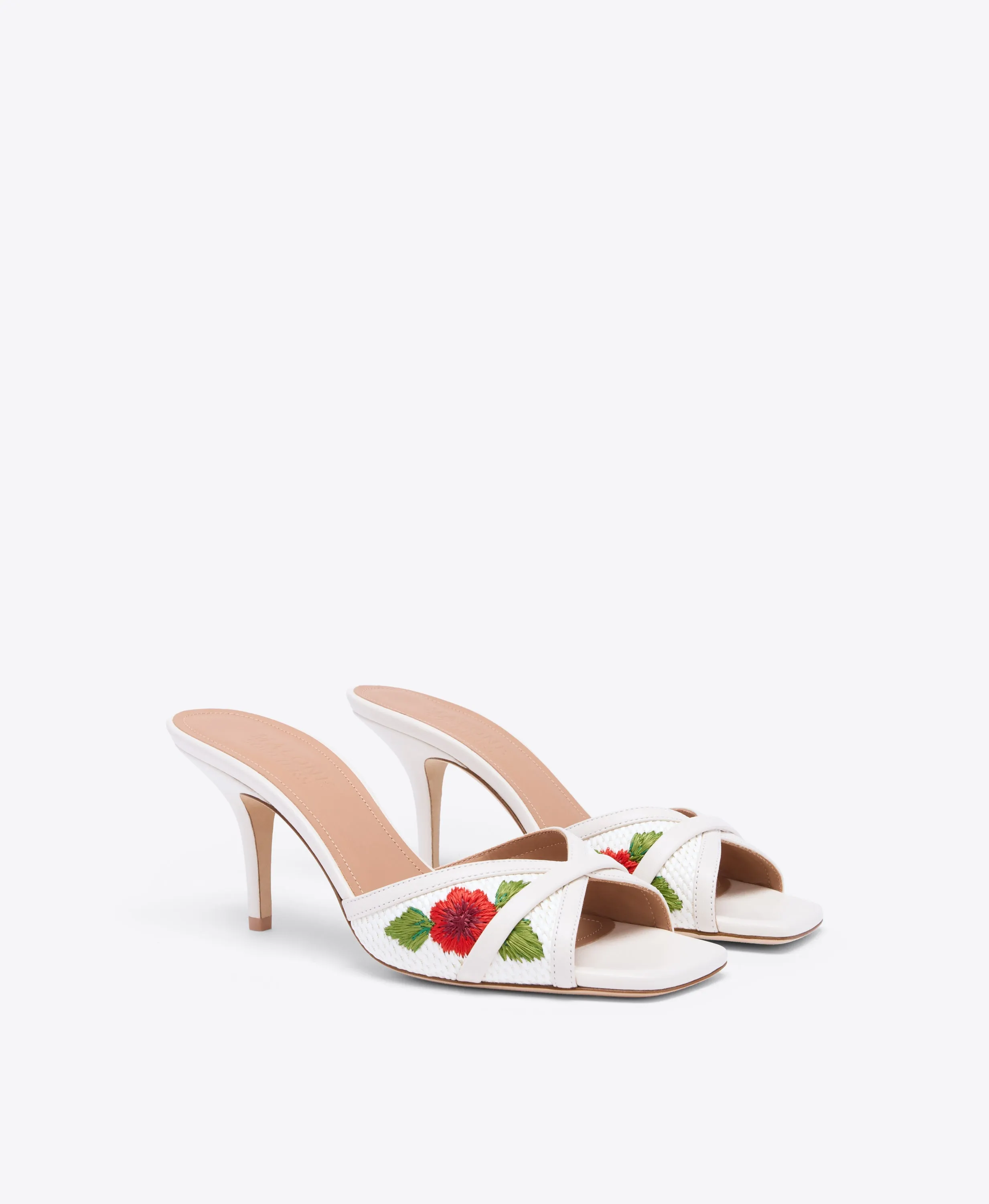Perla 70 White Embroidered Raffia Heeled Sandals