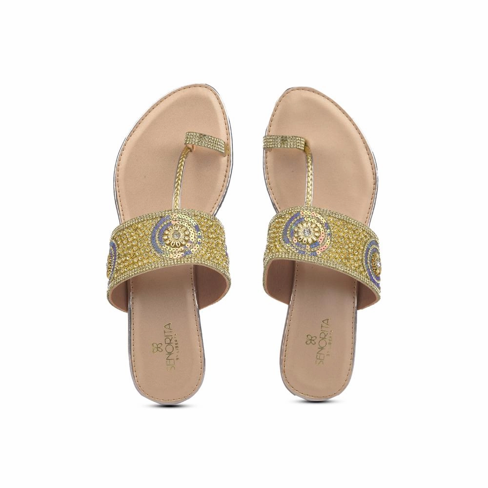 Senorita By Liberty Women STY-87 Golden Ethnic Slippers