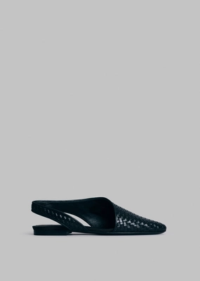 Slingback Flat in Basketweave Leather - Black