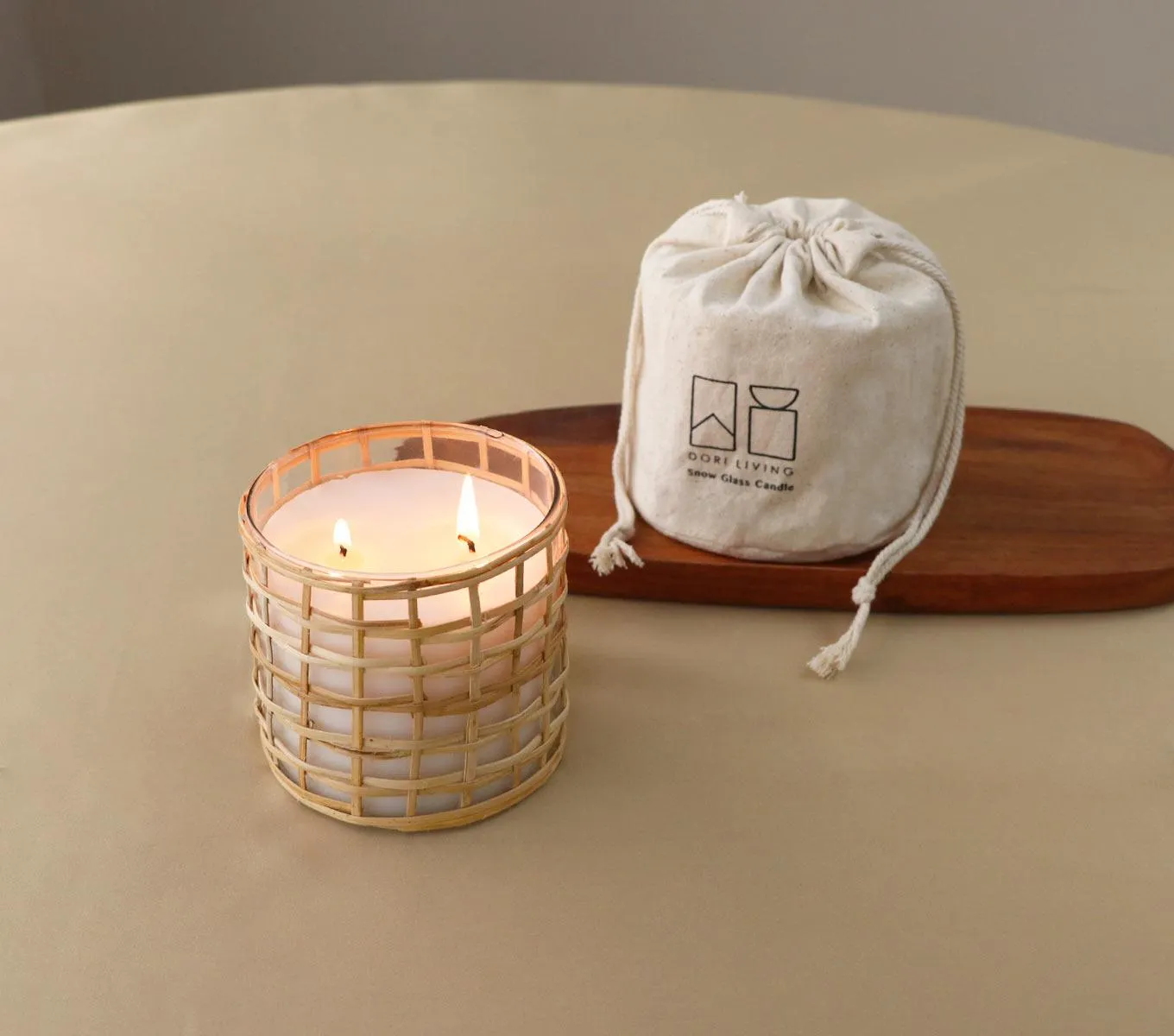 SNOW GLASS CANDLE - SQUARE WEAVE