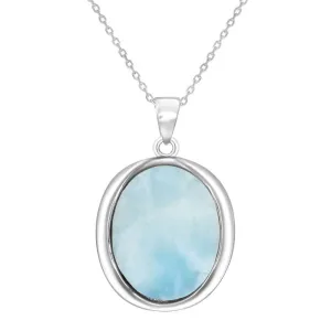 Sterling Silver Oval Bezel Set Larimar Pendant