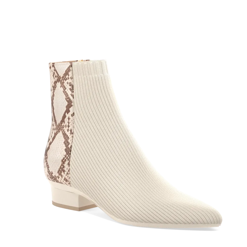 The Bootie - Ivory Snakeskin & Knit 3 Block - FINAL SALE