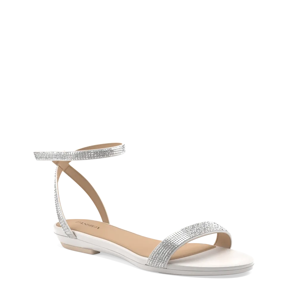 The Brenna White Leather Rhinestone   Block Heel Kit 4 White - Final Sale