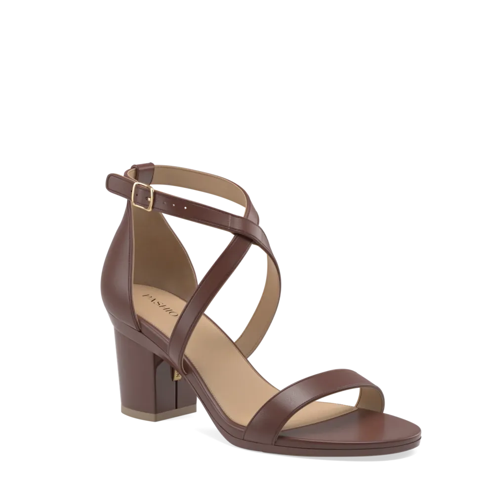 The Sandal - Walnut Leather   Block Heel Kit 3 Walnut - FINAL SALE