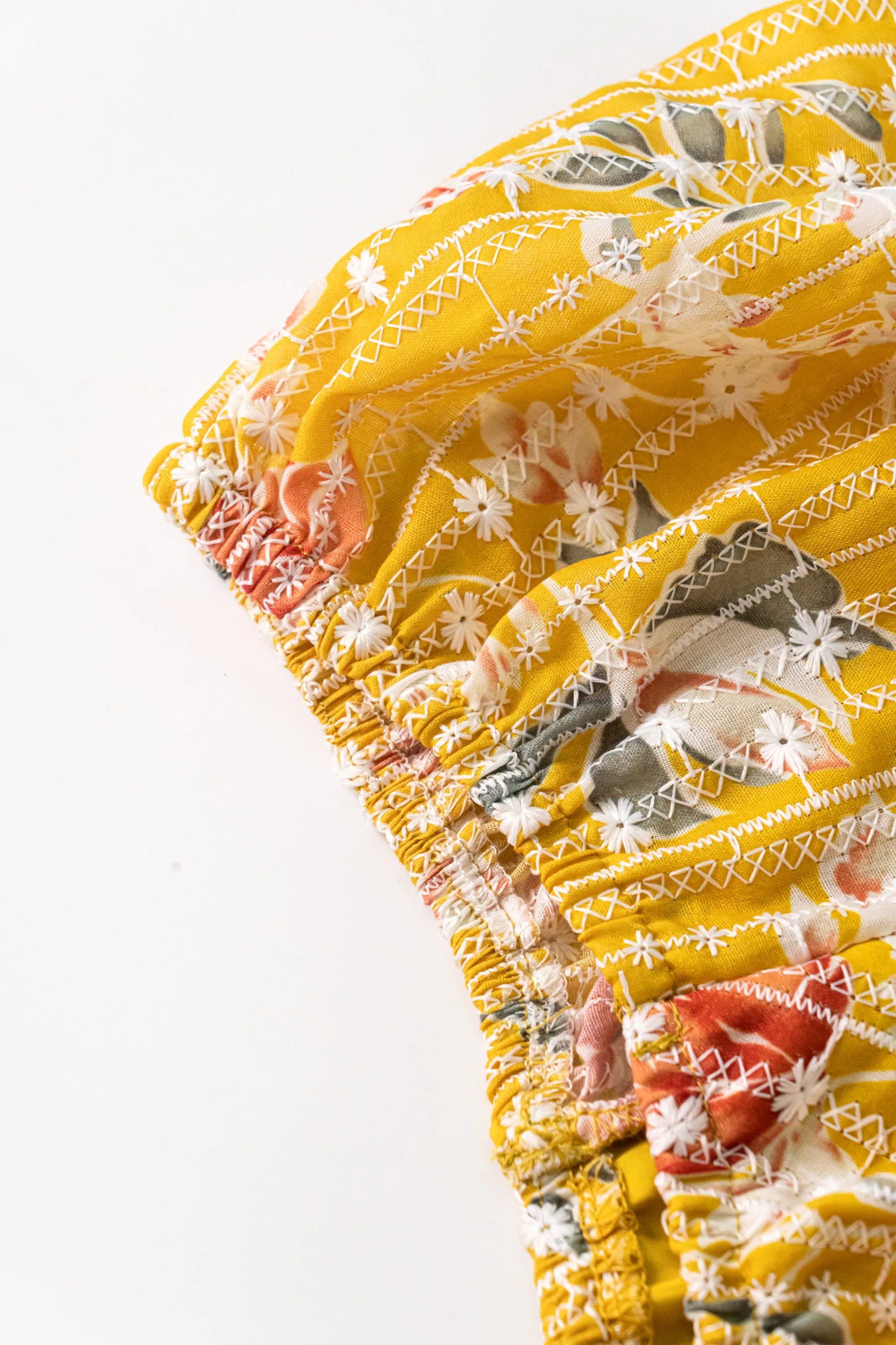 Yellow Florals Print Cut-out Puff Sleeve Mini Dress